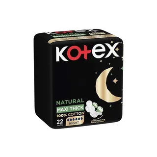 Kotex Natural Maxi Protect Thick Pads 100% Cotton Pad Overnight Protection Sanitary Pads with Wings 22 Sanitary Pads