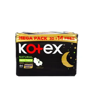 Kotex Natural Maxi Protect Thick Pads 100% Cotton Pad Overnight Protection Sanitary Pads with Wings 44 Sanitary Pads