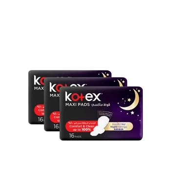 Kotex Maxi Pads Night + Wings 16 Pads Pack Of 3