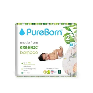 بيوربورن عضوي طبيعي خيزران حفاضات أطفال قابلة للتصرف حجم 2 3 إلى 6 كجم 32pcs