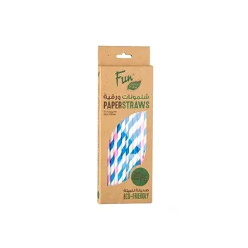 Fun Paper Straight Straw 6x197mm Spiral / Assorted Colours 25pcs