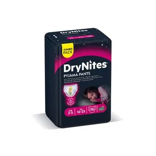 Huggies DryNites Pyjama Pants 3-5 years Bed Wetting Diaper Girl 16-23 kg Jumbo Pack 16 Pants