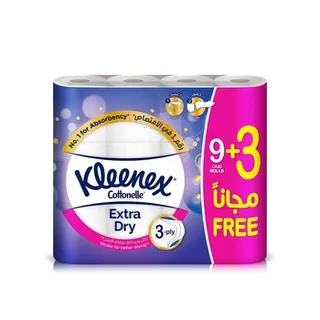 Kleenex Extra Dry Toilet Tissue Paper 3 PLY 12 Rolls x 160 Sheets Embossed Bathroom Tissue with Superior Absorbency