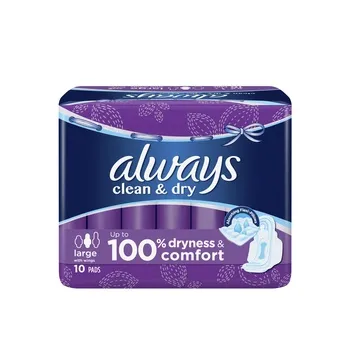 Always Aloe Cool Disposable Pads With Aloe Vera Essence Long Maxi Thick Pads With Wings 10 Pads