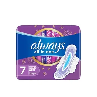 Always All in One Ultra Thin Large Sanitary Pads with Wings 7 Count