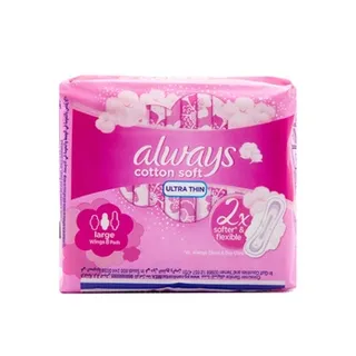 Always Cotton Soft Ultra Thin Large Sanitary Pads with Wings 8 Count