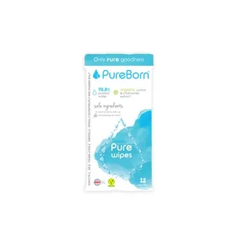Pureborn Organic Natural Cotton Baby Wipes With Chamomile Extract Suitable For Sensitive Skin Pack 12 Wipes