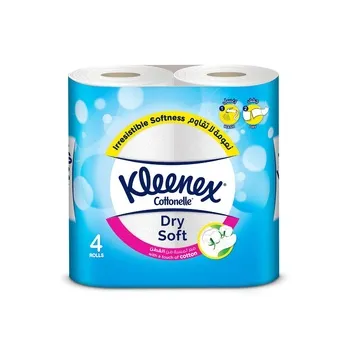Kleenex Dry Soft Toilet Tissue Paper 2 PLY 4 Rolls x 200 Sheets Embossed Bathroom Tissue with a Touch Of Cotton