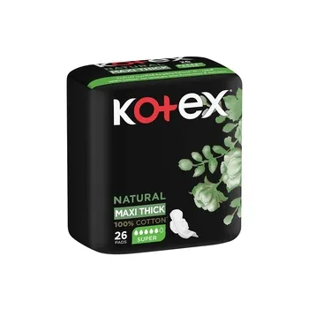 Kotex Natural Maxi Protect Thick Pads 100% Cotton Pad Super Size with Wings 26 Sanitary Pads