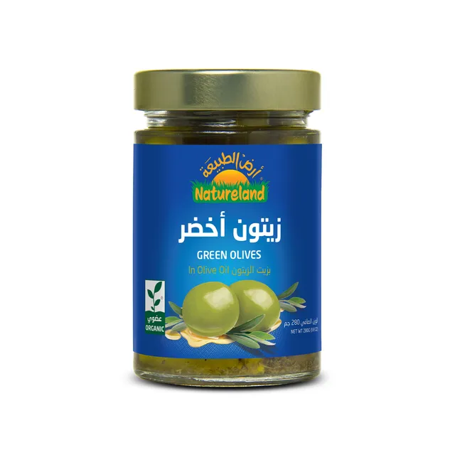 أرض الطبيعة - زيتون أخضر عضوي في زيت الزيتون 280 جرام