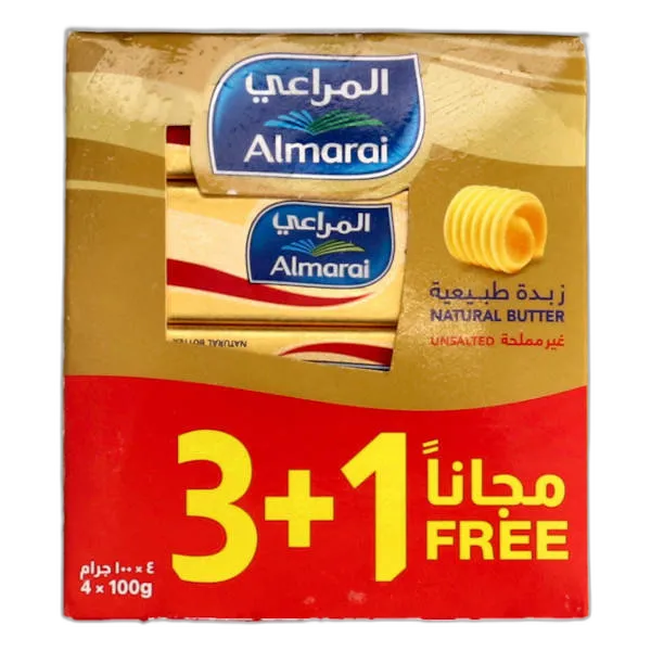 المراعي زبدة طبيعية غير مملحة 4 x 100 جم