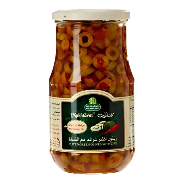 Halwani Sliced Green Olives with Chilli, 325g