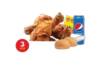 Broasted 3 pcs Combo WT 2bun 3 Ketchup 1pepsi, 250ml
