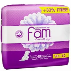Fam Natural Cotton Feel Classic Sanitary Pads With Wings