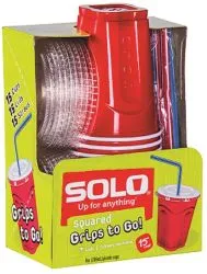 Solo Squared Plastic Cups With Lid And Straw