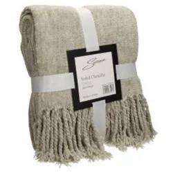 Selena Solid Chennille Light Beige Throw
