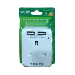 Yolex Extension Socket 3 Way with 2 USB Ports 250 Volts