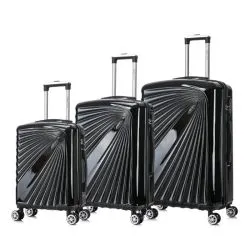Abs Double Four Spinner Wheels Trolley Case Black Set Of 3