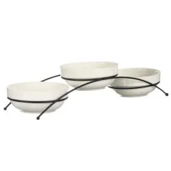 Vessia Round White Porcelain Bowls with Stand Set Of 3