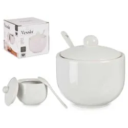 Vessia White Sugar Bowl with Spoon