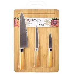 Kinvara Bamboo Board Set with Board + 3 Knives