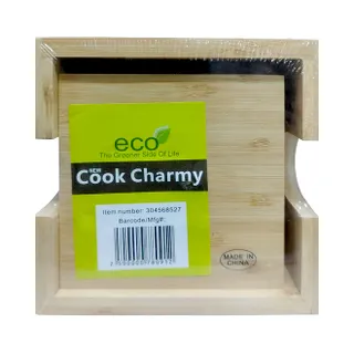 Bamboo Coaster with Holder 4pcs Set