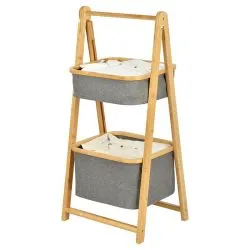 2 Tier Folding Bamboo Storage Rack