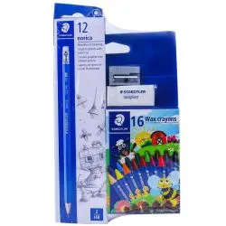Staedtler Norica Pencil + Cryon16 Colors + Sharpener + Erasr
