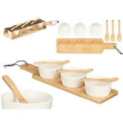 Kinvara Ceramic Bowl Spoon And Bamboo Tray White