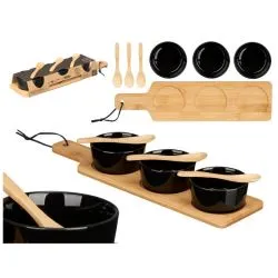 Kinvara Ceramic Bowl Spoon And Bamboo Tray Black