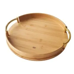 Bamboo Tray With Metal Handle