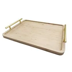 Bamboo Tray With Metal Handle