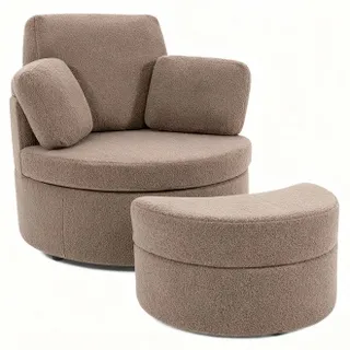 Swivel Leisure Chair With Storage Brown