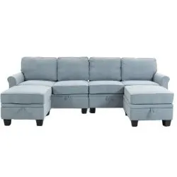 Sectional Sofa Set With Storage Stool Grey