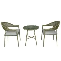 Steel & Rattan Set Green And Light Grey