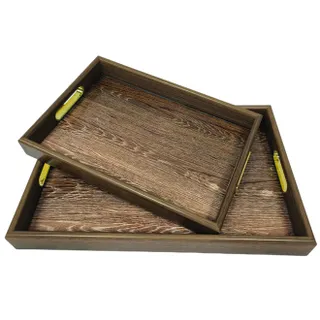 Tray Set Brown Wood Grain