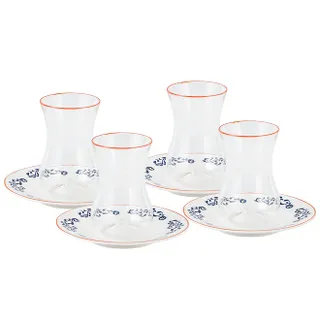 Bella Izmir Blue Glass Tea Cup with Saucer 4+4