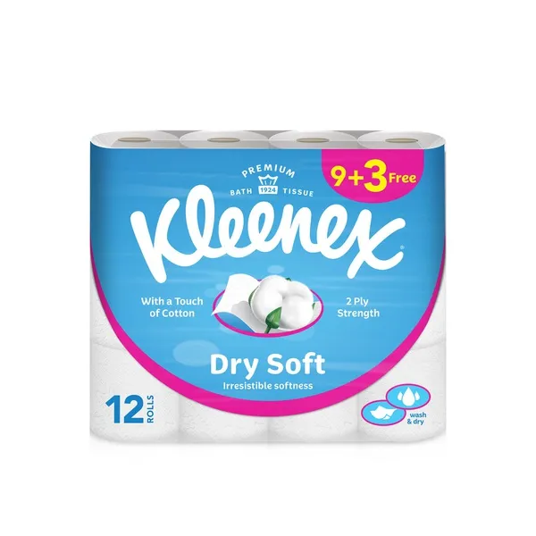 Kleenex Dry Soft Toilet Tissue Paper Roll 2ply 12 x 200s