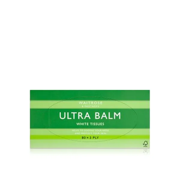 Waitrose Ultra-Balm White Tissues 3ply 80sheets
