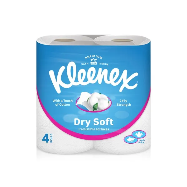 Kleenex Dry Soft Toilet Tissue Paper 200 Sheets x 2 Ply x 4 Rolls