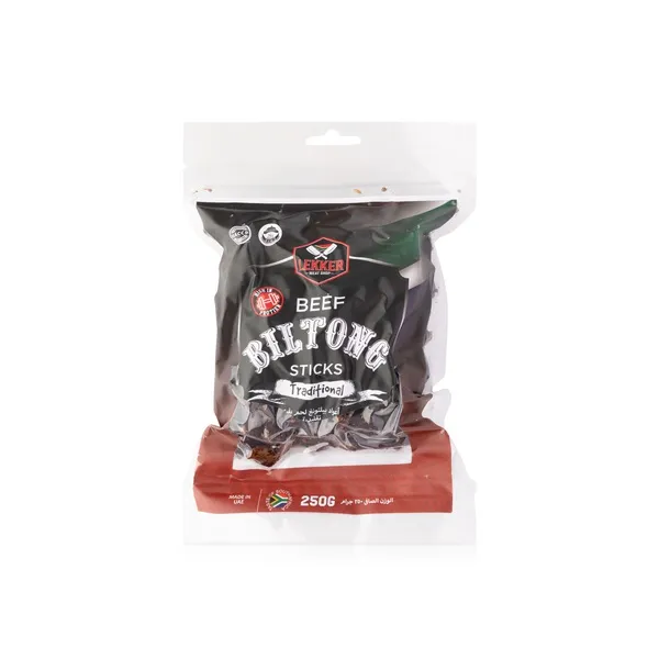 Lekker Beef Biltong Sticks Traditional 250g