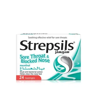 Strepsils Menthol Soothing Effective Relief for Sore Throats & Blocked Nose Lozenges x 24