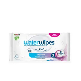 WaterWipes Sensitive+ Body & Intimate Adult 99.9% Water Wipes x30