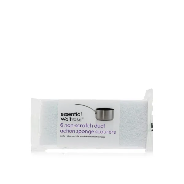 Waitrose Essential Non Scratch Dual Action Sponge Scourers x 6