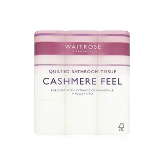 Waitrose Quilted Bathroom Tissue with Extracts of Cashmere 3ply x 9 Rolls
