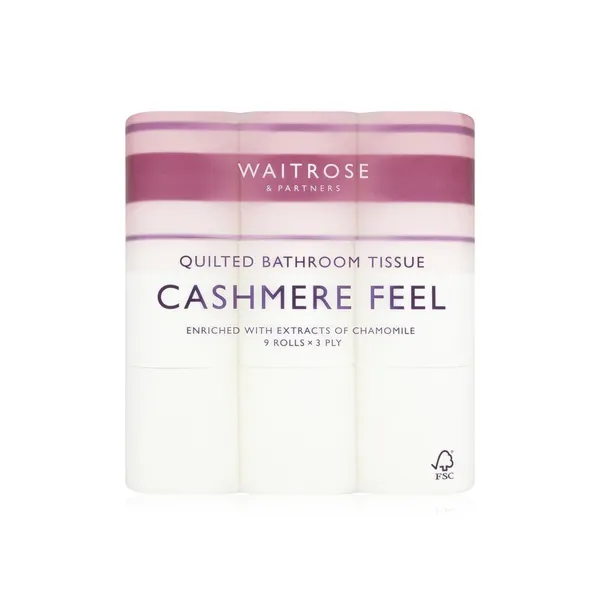 Waitrose Quilted Bathroom Tissue with Extracts of Cashmere 3ply x 9 Rolls
