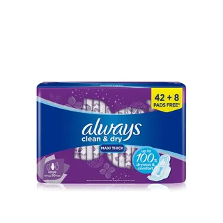 Always Cool and Dry Maxi Thick Sanitary Pads with Wings x 50