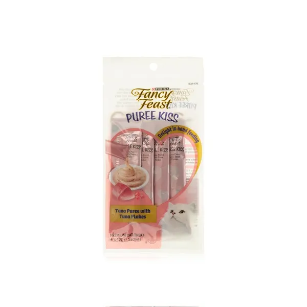 Fancy Feast Adult Puree Kiss Tuna Puree with Tuna Flakes Wet Cat Treats 10g x 4