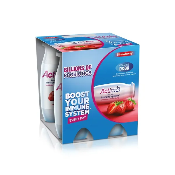 Actimel Strawberry Immunity Support Yoghurt Drink 93ml x 4