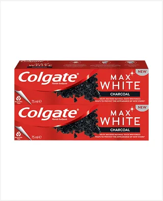 كولجيت ماكس وايت فحم معجون أسنان 2x75ml